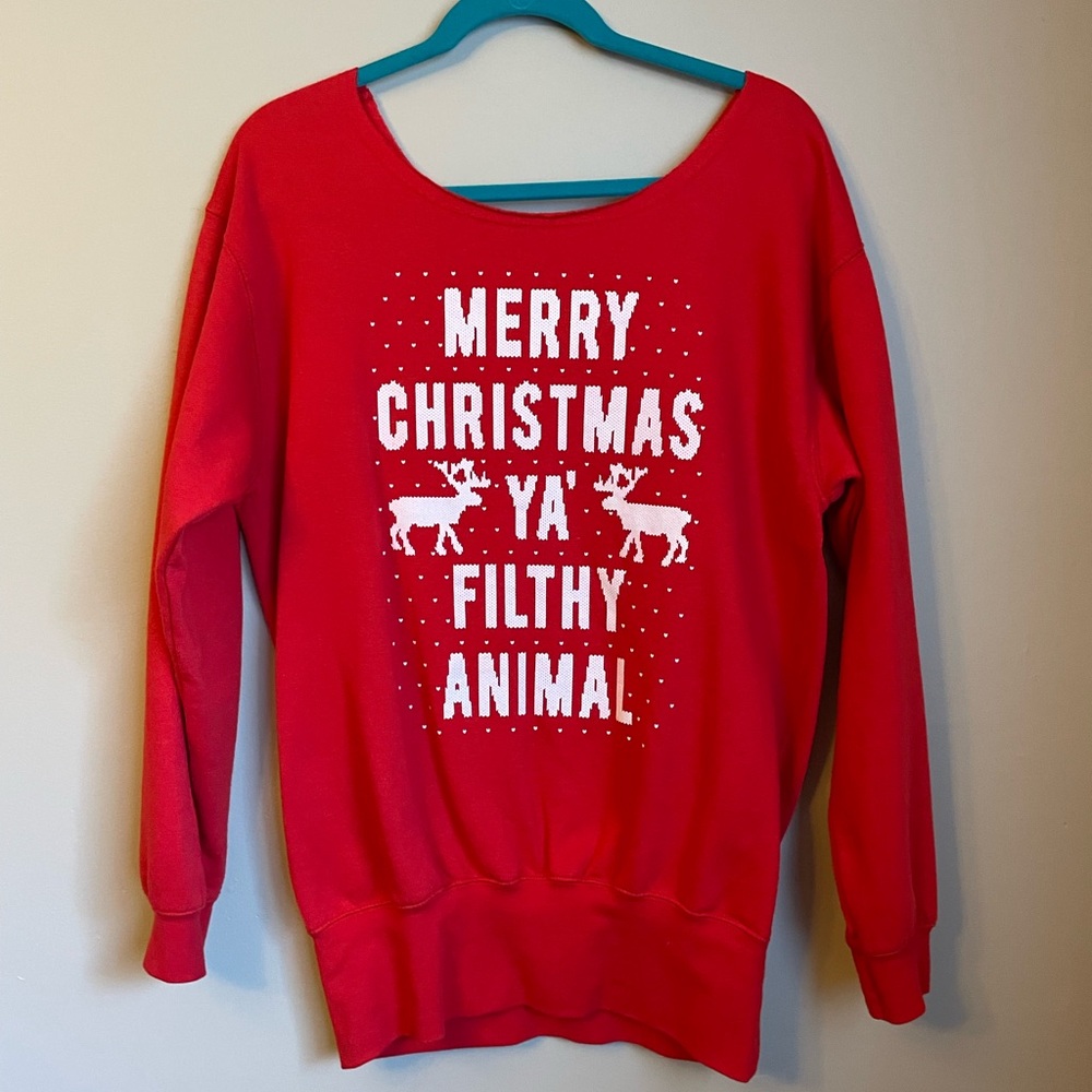 Merry Christmas Ya Filthy Animal Sweatshirt in red size small Christmas Sweater